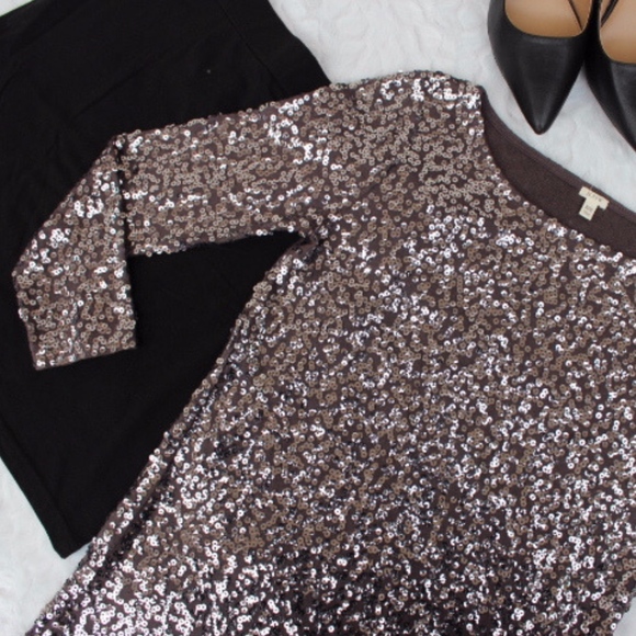 J. Crew Tops - J CREW GRAY SEQUIN HALF SLEEVE TOP BOAT NECK TEE